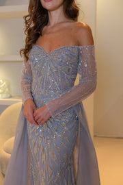 Robe de soirée Stormi - Gris/bleu - LâNUIT COUTURE