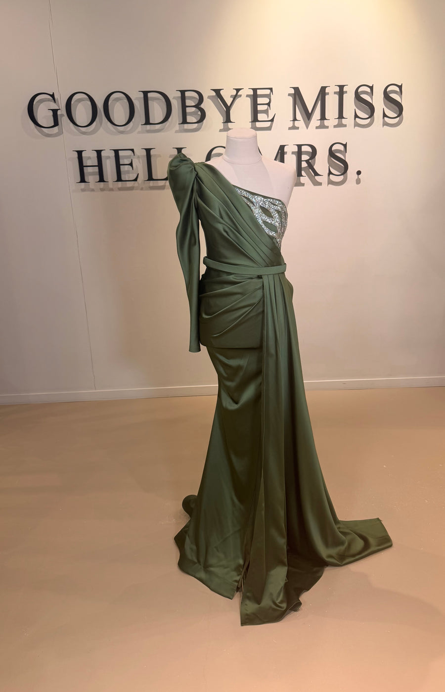 Evening Dress Maxima Olive Green- LâNUIT COUTURE SATIN