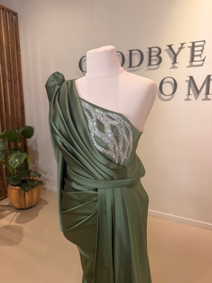 Evening Dress Maxima Olive Green- LâNUIT COUTURE SATIN