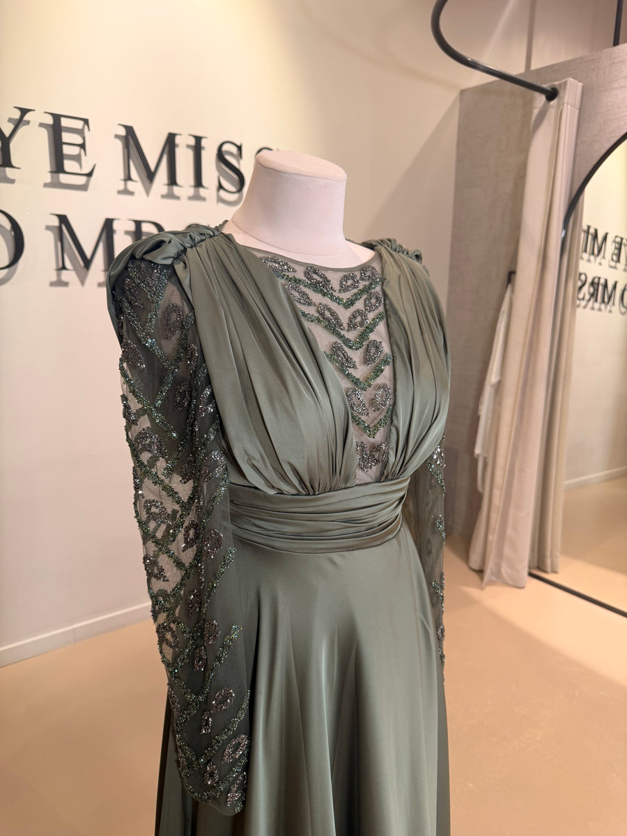 Evening Dress Moon Olive Green - LâNUIT COUTURE SATIN
