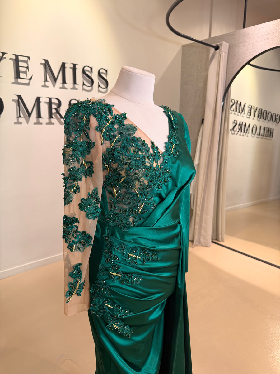 Evening Dress Azari Green - LâNUIT COUTURE SATIN