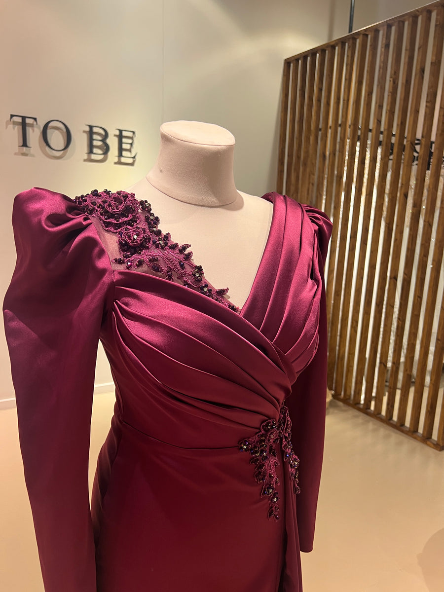 Evening Dress Amy Burgundy - LâNUIT COUTURE SATIN